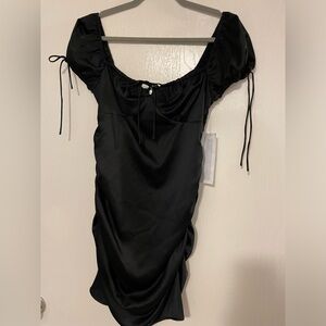 NWT Topshop- satin black milkmaid mini dress